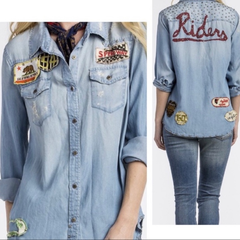 MISS ME (MM) JEANS VINTAGE DISTRESSED JEAN SHIRT